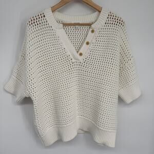 Haven Sweater Women’s XL White Open Knit Oversized Crochet Feminine Lace